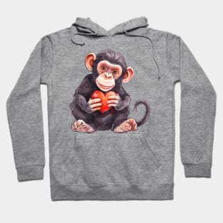 Valentine Chimpanzee Holding Heart Hoodie